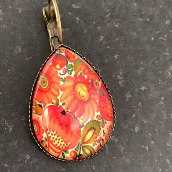 Japanese Style Red Sunflower & Strawberry Teardrop Earrings, Fruit & Flowers - Picture 6 of 11